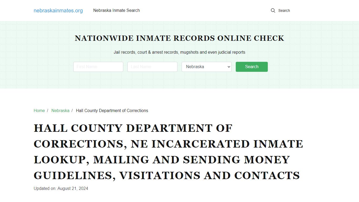 Hall County Department of Corrections, NE: Offender Locator, Visitation ...