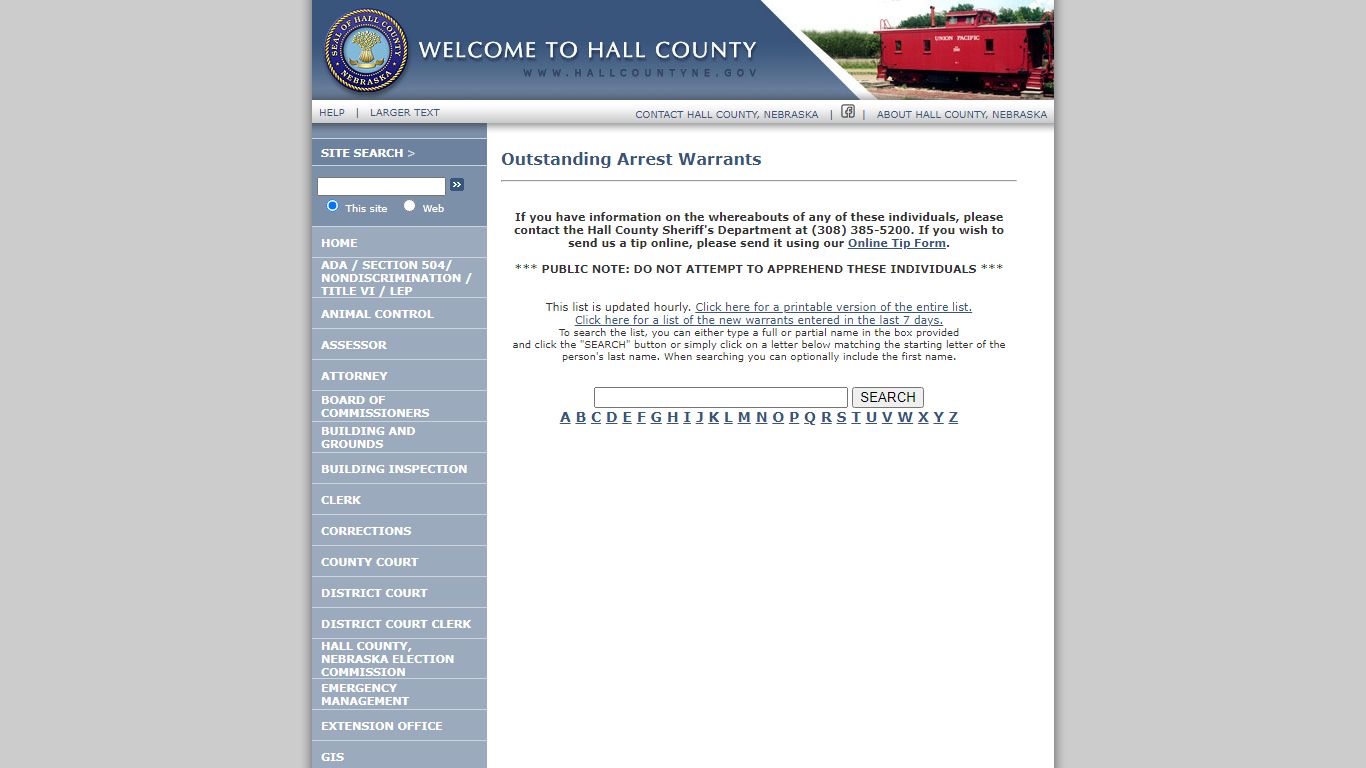Outstanding Arrest Warrants - Hall County, Nebraska